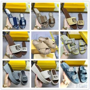 Premium Designer Denim Slippers with Embroidery Men Women's Double Button Sandals Summer Designer Shoes 26583 27649 27768