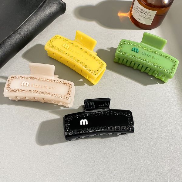 Hair Clip Macaron-colored letter-shaped acetate rectangular hairpin with diamonds stylish and versatile shark clip available in multiple colors