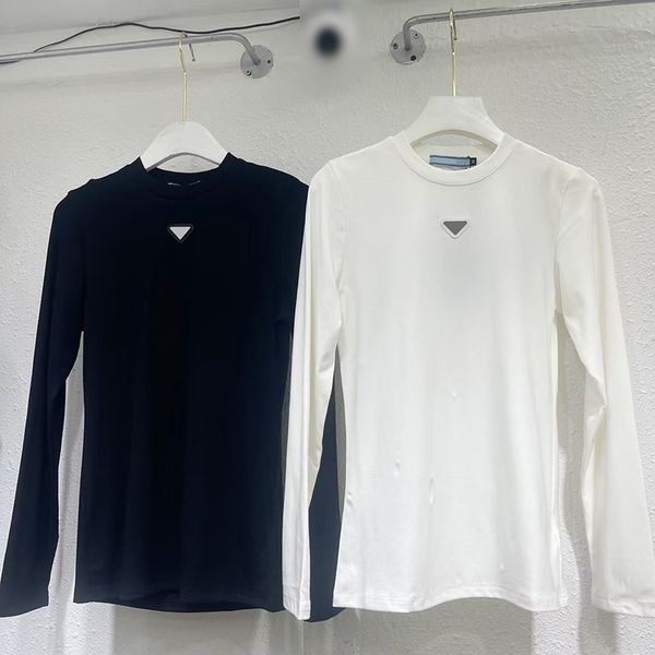 Womens T shirts designer fashion casual long sleeve ladies simple underwear tops tee classic trilateral design black pullover shirt SML