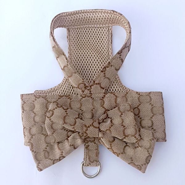 Bow Designer Knot No Pull Pet Classic Letter Pattern With D-Ring Soft Mesh Dog Dress Escape Proof Princess Puppy Harness For Small Dogs Cats 0211