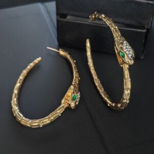 2025 Italy Designer 14K Gold Filled Emerald Snake Serpent Ear Hoop Boa Huge Stud Earrings Individuality Exaggerated Fine Jewelry Set