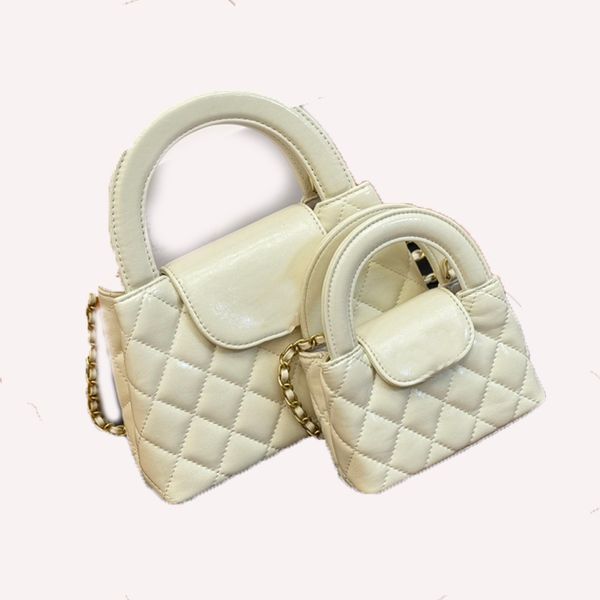 24K Luxury Handbag Designer Womens Shoulder Bag Shiny Oil Wax Leather Rib Check Gold Hardware Metal Twistlock Matelasse Chain Crossbody Bags Makeup Sacoche 12/20cm