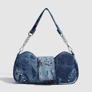 Daily pairing with denim bags new trendy and trendy niche design tie dye and glitter powder detachable design high-end bow and stick bag for women