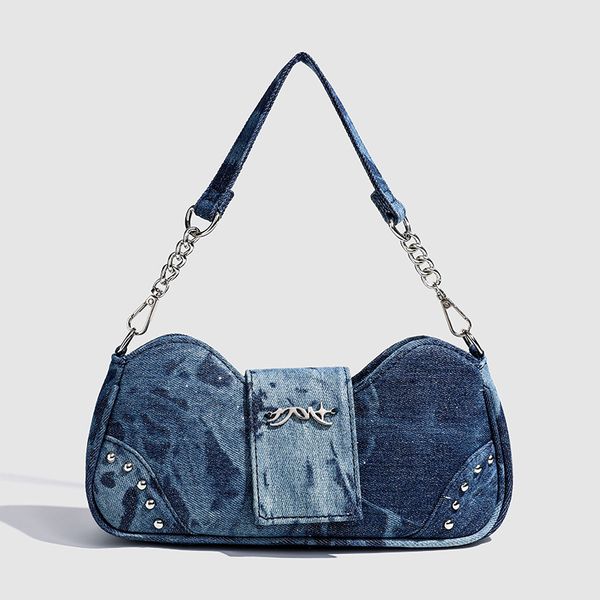 Daily pairing with denim bags new trendy and trendy niche design tie dye and glitter powder detachable design high-end bow and stick bag for women