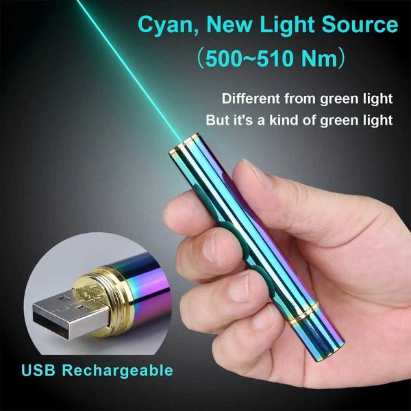 Aenfor500-510nm Cyan 532nm Green laser pen 650nm Red Laser Built-in USB Rechargeable Beam Pointer PenM240809