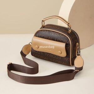 Urban minimalist hard leather large capacity handbag new printed contrasting color patchwork tote bag crossbody bag women one shoulder small round bag