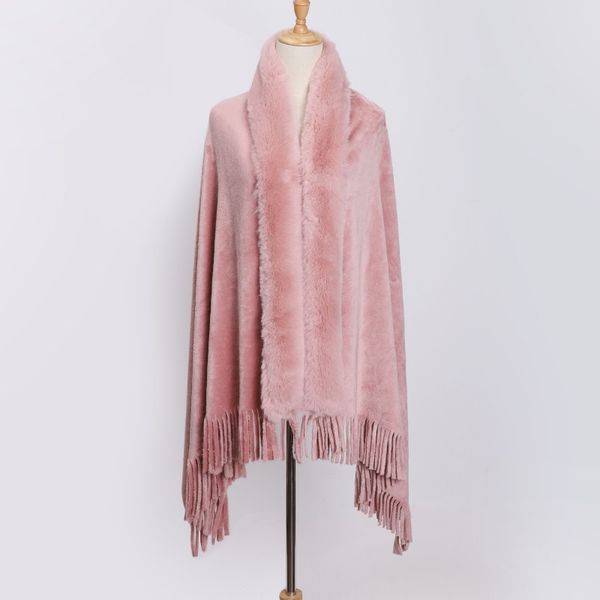 Winter new double-sided flannel otter rabbit fur collar tassel shawl --86308