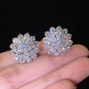 Crystal Cubic Zircon Stud Earrings Designer Jewelry Woman Silver Plated Flower Diamond Earring for Woman Fashion Jewellry