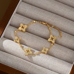 chic hollow clover bracelet golden hollow flower motifs with crystals delicate chain stylish womens jewelry