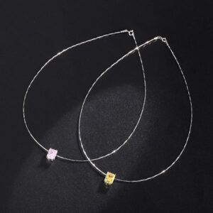 Elegant 925 Sterling Silver Lock Pendant Necklace with Yellow High Carbon Diamond, 8x10mm Gemstone for Women