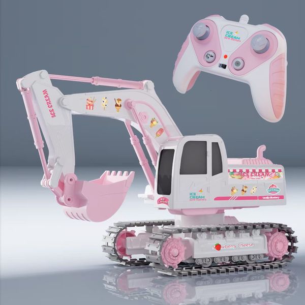 Electric/RC Car Lighting And Music Alloy Excavator Track Girl Heart Pink Romantic Toy Engineering Vehicle