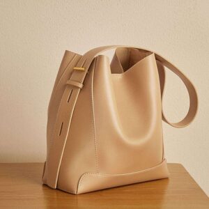 Spring Summer Leather for Women 2025 High end Solid Color Bucket Large Capacity Commuter Tote Single Shoulder Crossbody Bag