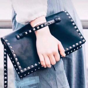 Women Real Leather Studs Clutch Bags Desiger Luxury Cowhide Skin Chain Crossbody Shoulder Bag Fashion Rivets Purses And Handbags Day Clutch