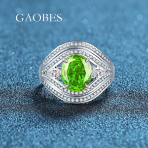 S925 Sterling Silver High-Carbon Diamond Red, Aquamarine, Pink, Green Oval Gemstone Women's Luxury High-End Fashion Ring