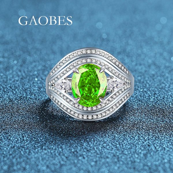 S925 Sterling Silver High-Carbon Diamond Red, Aquamarine, Pink, Green Oval Gemstone Women's Luxury High-End Fashion Ring