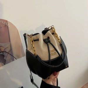 Designer Inspired Canvas Bucket Bag Unique Colorblock Top Handle & Shoulder Bag for Women, Trendy Casual Style 001