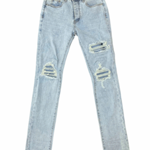 Casual Men's Ripped Skinny Jeans – Italian Stretch Denim with Distressed Detailing & Knee Suede Patches