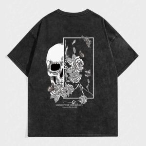 Vintage Washed Loose Short Sleeve T-Shirt for Men Summer Cotton Trendy Skull Print
