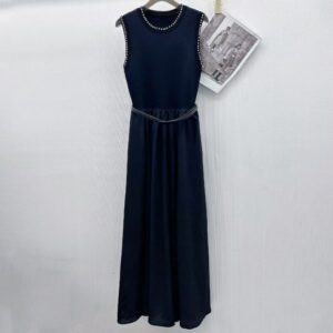 Designer womens luxury dress evening gown pearl collar pleated skirt waist belt fashion strap waist Long skirt cotton temperament