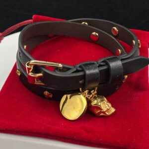 Ladies' black double-layer bracelet, leather gold bracelet can be used as a necklace, hip-hop style punk costume concert preferred
