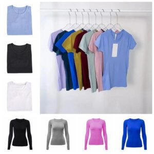 Align Women's Yoga Short Sleeve long sleeves Solid Color Nude Sports Shaping Waist Tight Fitness Loose Jogging Sportswear T-Shirt High-Elastic Breathable Running