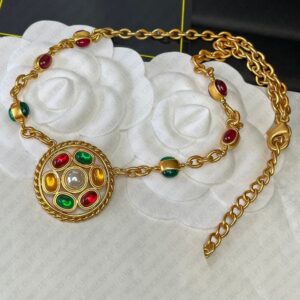 Classic Elegant Link Chain Necklaces Vintage Style Antique Style Colorful Gemstone Pendant Gold Necklace Fashion Jewelry Jewellery Gift for Women