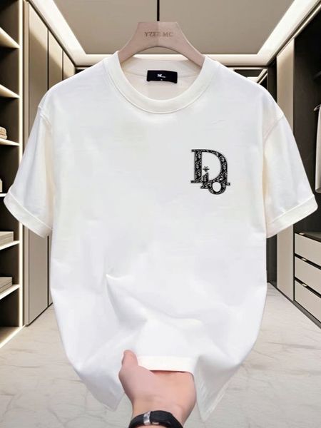 Summer new high-grade men's fashion casual all round neck short-sleeved T-shirt cotton light handsome men black white