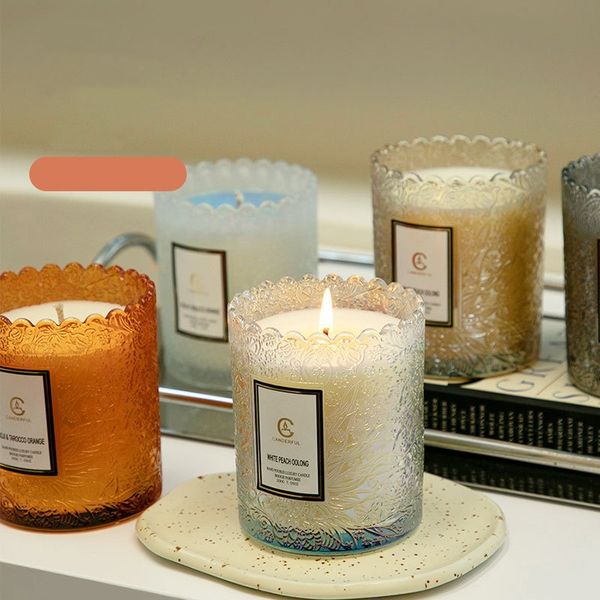 Aromatherapy candle cup embossed glass cup ins wind plant smoke-free fragrance candle wholesale Valentine's Day gift