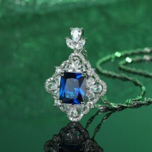 925 Sterling Silver Multi-Color Square Pendant Necklace for Women, Green, Red, Pink, Blue Gemstones, Elegant and Fashionable Jewelry