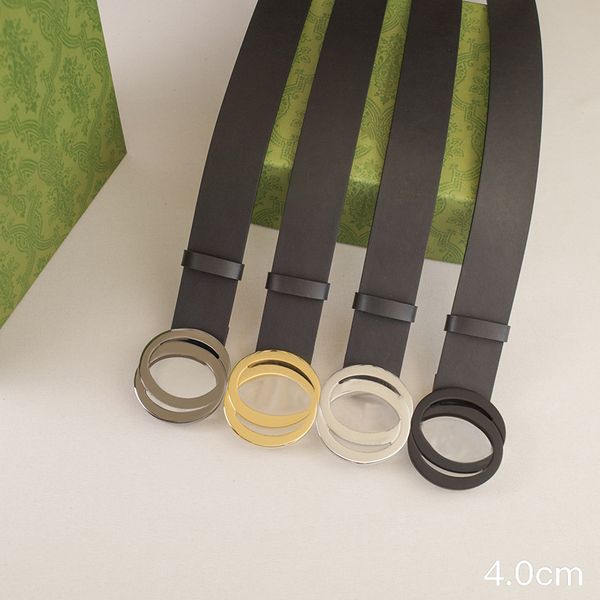Classic Designer Belt Genuine Leather Belts for Men Women Width 4CM Big Smooth Letter Buckle Unisex Waistband Black Luxury Waist Girdle Fashion Ceinture 4 Colors