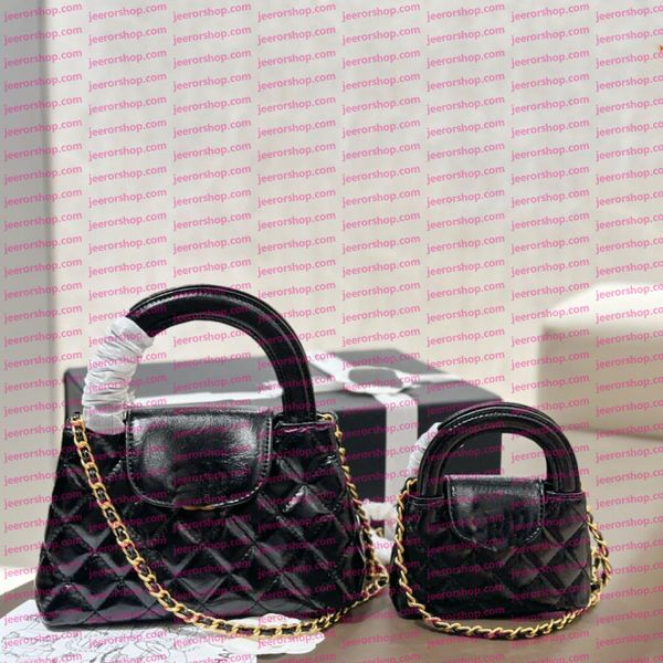 Ladies' Handbag Fashionable Black Diamond Patterned Mini Bag High-Quality Leather Designer Bag Metal Chain Shoulder Bag