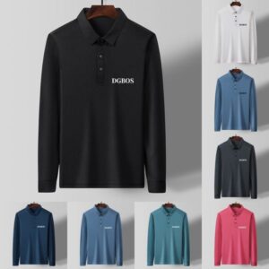 DGBOS Fashion Design Men's Polos Shirt Tees Classic Business Casual Lapel Long Sleeve Polo T Shirts Ice Silk Cotton Bottoming Shirt Designer Brands Men's Tops