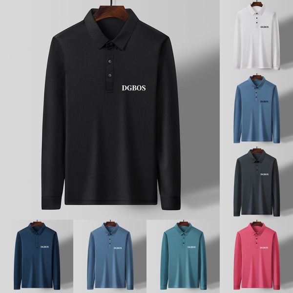 DGBOS Fashion Design Men's Polos Shirt Tees Classic Business Casual Lapel Long Sleeve Polo T Shirts Ice Silk Cotton Bottoming Shirt Designer Brands Men's Tops