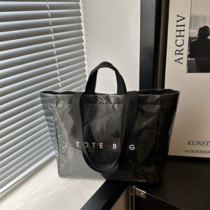 Clear Minimalist Tote Bag 2024-2025 Collections – Fashion Transparent Work Purse Women, Lightweight Spacious Retro Lettering Handbag Free Shipping