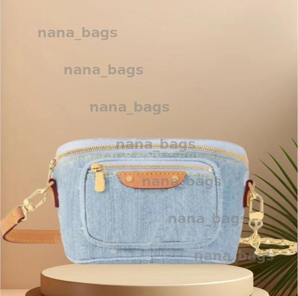 Luxury designer bag waist bags mini bumbag denim leather fanny pack small purse embossed letter outdoor casual plated gold chain zipper bum bags classical