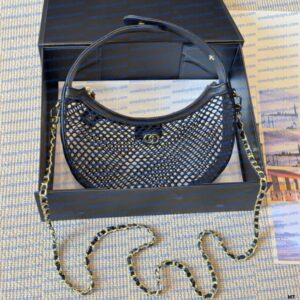 Ladies' Fashionable Hula Hoop Bag Woven Fishing Net Bag Chain Bar Crossbody Bag Designer Luxury Shoulder Bag