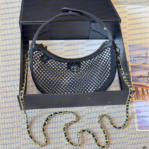 Ladies' Fashionable Hula Hoop Bag Woven Fishing Net Bag Chain Bar Crossbody Bag Designer Luxury Shoulder Bag