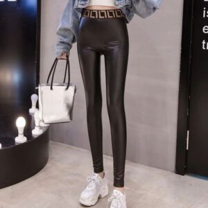 Designer Quality PU Leather Fashion Matte Autumn Winter Leggings Outer Skinny Pencil Pants 9a
