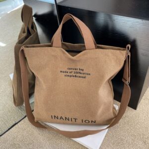 Crossbody brown Washed canvas thickened tote Large capacity Fashion student bag neutral