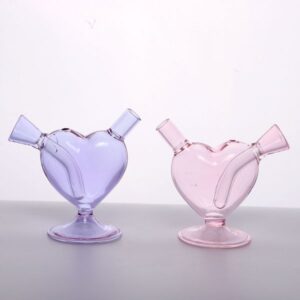 Wholesale High Quality 65mm Heart Shape Pink Customizable DAB Rig Glass Water Hookah Pipe Glass Bong