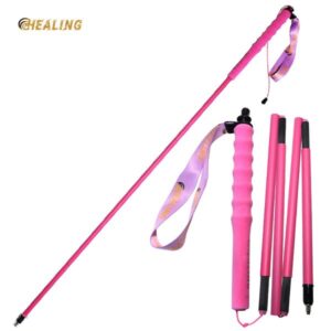 OKHEALING Hiking Pole Folding Telescopic Carbon Fiber Outer Lock Ultra-light Five-section Stick Off-road Pink Hiking Cane Walking Stick
