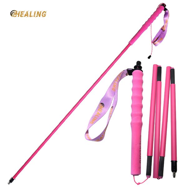 OKHEALING Hiking Pole Folding Telescopic Carbon Fiber Outer Lock Ultra-light Five-section Stick Off-road Pink Hiking Cane Walking Stick