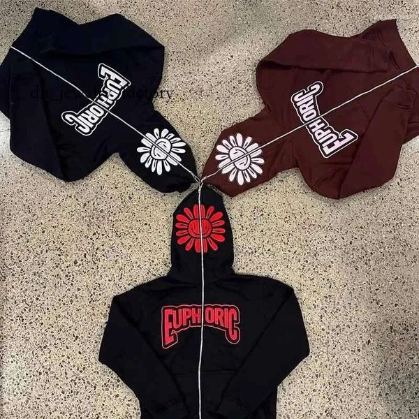 Men's Hoodies Full Chain Hoodie Embroidered Unisex Top Fashionable Street Black Long Sleeved Loose Zippered Jacket 9a6