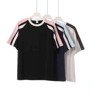 240g 100% Cotton Color-Block Fashion Crew Neck Short Sleeve Men's Casual T-Shirt