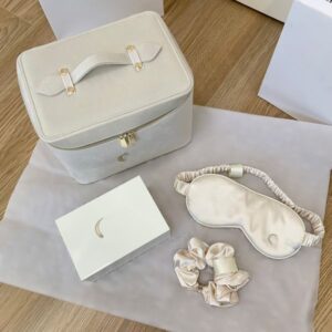 Designer Classic Cosmetic Beauty Pouch Makeup Organizer Box Lipsticks Storage Case Toiletry Bag with Hairband Sleep Mask