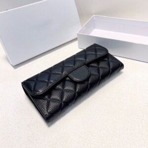 Designer Women Quilted Calfskin Leather Folding Bag Long Wallets 19x10cm Gold Hardware Buckle Multi Pochettes Classic Luxury Card Holder Purse Coin Pouch Handbag