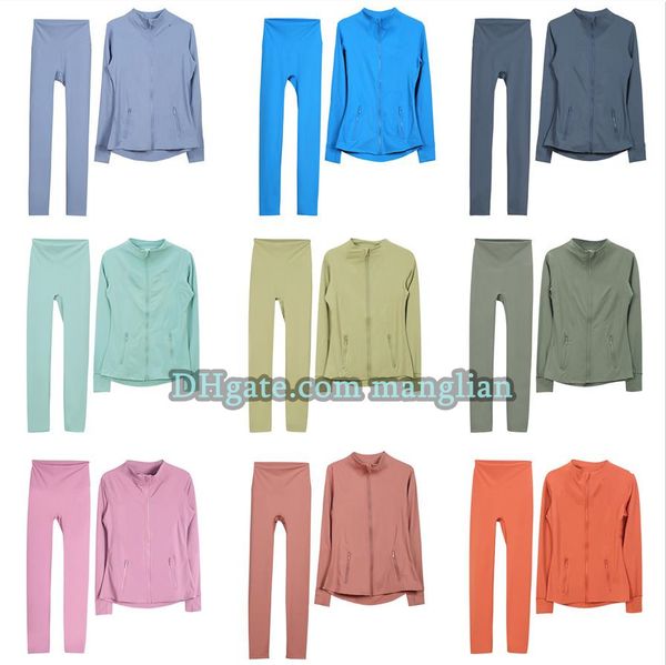 Designer Women Yoga Outfit Set Gym Clothes Line Design Comfortable Workout 2 Piece Set Zip Up Jacket Slim Fit Fitness Running Gym Leggings breathable yoga suit