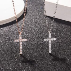 S925 pure silver trendy full-diamond necklace, featuring hip-hop and minimalist style cross-shaped collar chain, cool.