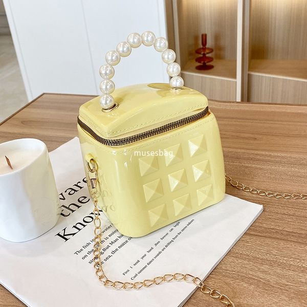 DingTalk Jelly Bag New Pearl Women's Handbag Fashion Chain Bucket Bag Single Shoulder Crossbody Bag Cute Mini Bag