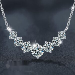 925 Sterling Silver Smile Princess Necklace with Moissanite Stones, Elegant V-Shaped Pendant for Women, Minimalist Chic Jewelry Gift